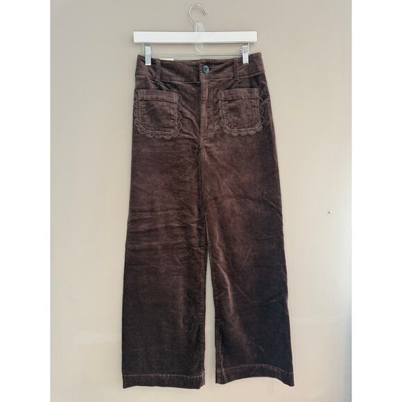 Maeve NEW Colette Scallop Corduroy Crop Wide Brown 28T Pants - Picture 5 of 8